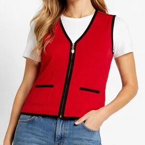 Lisa International Red Boiled Wool Vintage 90's Vest M Zipper Closure Preppy